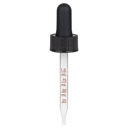 1 oz Black Medical Grade Graduated Glass Dropper with Long Bulb (20-400) (Ribbed)